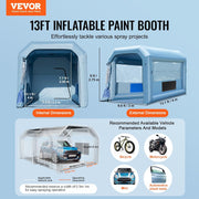VEVOR Cabina de Pintura Inflable 4x3x2,75 m, Tienda de Pintura Inflable para Automóviles con Sopladores Potentes de 750 W y Sistema de Filtración, Estación de Trabajo para Aplicación de Pintura, Taller y Garaje