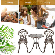 GIANTEX 3 TLG. Bistro Set, Bistrotisch mit 2 Stühlen, Gartenmöbel Set Alu, Gartenset Balkonset antik, runder Gartentisch, Balkonmöbel Set Garten Sitzgruppe 2 Sitzhocker Outdoor Bronze
