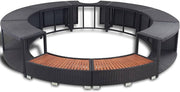 Borde KOIECETA con almacenamiento para jacuzzi spa piscina, borde de piscina de poliratán negro, madera dura, redondo, acero con recubrimiento en polvo (V31009)