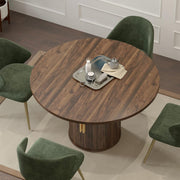 Mesa de comedor extensible, mesa de comedor redonda con base de madera, extensible a ovalada, mesa de cocina moderna para 4-6 personas, marrón rústico, base de pedestal