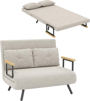 HOMCOM Sofá cama 4 en 1, sofá de 2 plazas con función de cama, 183 x 98,5 cm, sofá plegable con respaldo ajustable en 5 niveles, cojín lumbar y aspecto de terciopelo para salón, beige
