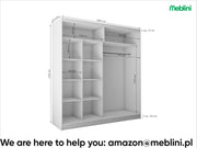 Armario MEBLINI con espejo, 2 puertas - Armario de puertas correderas con barra para colgar ropa - Armario de dormitorio con estantes - Armario ropero - Flores - 200 cm - Blanco + espejo