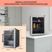 Mininevera Klarstein con puerta de cristal para habitaciones, refrigerador de bebidas con estantes ajustables, pequeño de 80 litros, frigorífico silencioso para interiores/exteriores
