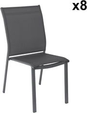 sweeek - Mesa de jardín extensible de aluminio + 10 asientos de aluminio y textileno antracita. 8 sillas. 2 sillones. 10 plazas. 290 x 100 x 75 cm