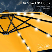 Sombrilla de mercado para exteriores de doble cara MAISON ARTS de 15 pies, rectangular, con manivela, luces LED solares y base incluida