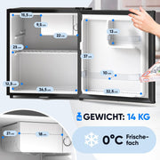Mininevera Stillstern E 45L con descongelación automática, cerradura, compartimento de congelación, silenciosa, ideal para cocina, oficina, dormitorio, hoteles y apartamentos pequeños, frigorífico pequeño, minibar, nevera para bebidas