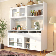 Armario de cocina con espacio de almacenamiento, aparador cómoda con cajones y puerta de cristal, armario alto de 145x39x171 cm con encimera, mueble buffet para cocina, mueble de salón, aparador vitrina (blanco)