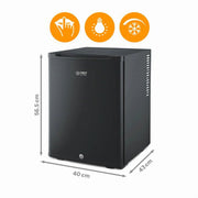 Mininevera TZS First Austria 40L silenciosa, con cerradura, luz interior, puerta reversible, minibar para camping, hotel, clase energética E