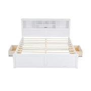 Cama de plataforma de madera King Size FAMYYT con cabecero de almacenamiento múltiple, USB y cajones, fácil montaje