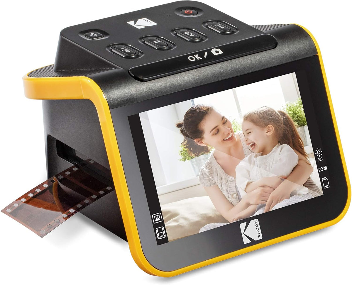 KODAK Slide N Scan con gran pantalla LCD de 5 pulgadas, convierte negativos y diapositivas en color y blanco y negro de 35 mm, 126, 110 a JPEG de alta resolución de 22 MP