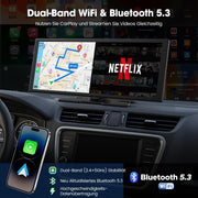 Pantalla LAMTTO para Carplay con Net-flix y Youtube, pantalla de 10.25 pulgadas con A-pple CarPlay inalámbrico y Android Auto, cámara de visión trasera, pantalla dividida, navegación, Bluetooth dual, FM, Mirror Link para iOS 10+ y Android 11+