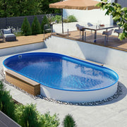 Piscina de pared de acero ovalada 4,50 x 2,50 x 1,20 m - revestimiento azul de 0,60 mm - pared de acero galvanizado en caliente de 0,60 mm - pasamanos de plástico - abertura para skimmer - fabricada en Alemania