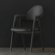 Silla de comedor con reposabrazos de cuero moderna curvada de respaldo abierto