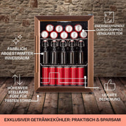 Mininevera Klarstein con puerta de cristal para habitaciones, refrigerador de bebidas con estantes ajustables, pequeño de 80 litros, frigorífico silencioso para interiores/exteriores