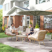 Outsunny Gartenmöbel Set 4-teilig Polyrattan Lounge-Set mit Zweisitzer 2 Sessel Tisch Tiefem Sitz Dicke Kissen Kunststoff-Tischplatte, Balkonmöbel für 4 Personen Sitzgruppe für Garten Balkon Beige