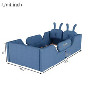 Cama plataforma doble Whisen, cama de suelo tapizada para niños con cojín de conejo, barandillas laterales extraíbles