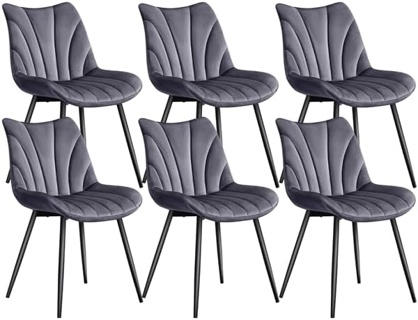 Juego de 6 sillas de comedor Yaheetech, sillas tapizadas con respaldo, para salón, cocina y comedor, asiento de terciopelo, con patas de metal, capacidad de carga de hasta 150 kg, gris oscuro