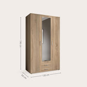 KARL Elegante armario de 3 puertas con gran capacidad de almacenamiento - Armario multiusos color roble Sonoma con puerta de espejo - 120 x 195 x 55 cm