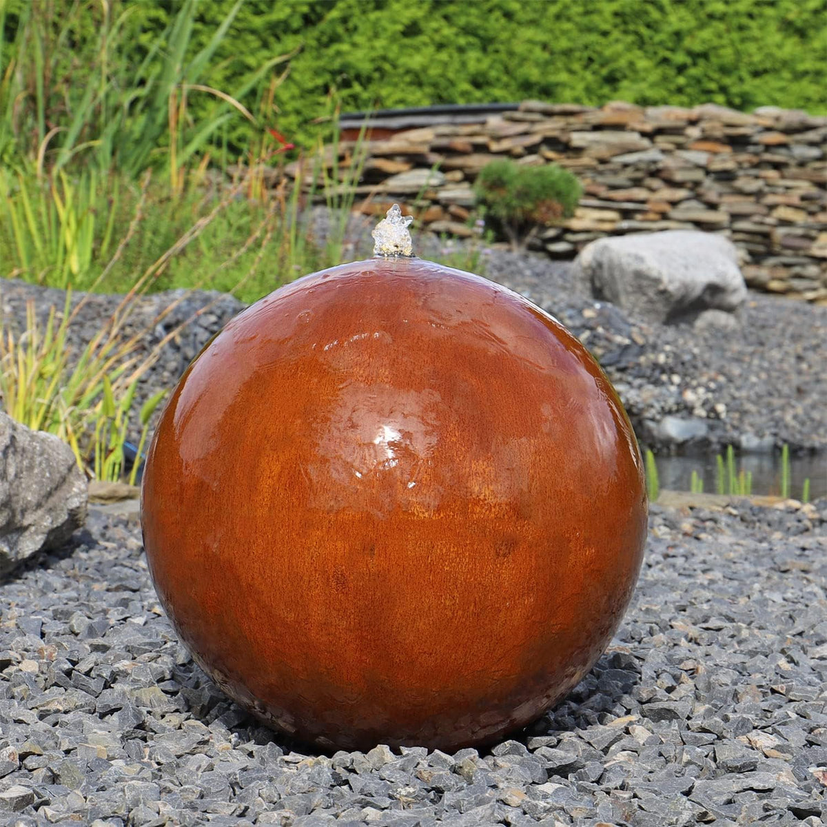 Fuente de esfera de acero corten CLGarden CSB50, fuente de jardín, juego de agua, esfera de óxido, fuente ornamental con iluminación LED