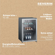 Frigorífico para botellas SEVERIN, con cerradura integrada e iluminación LED integrada, 118 L de capacidad útil, negro/plata, FSK 8840