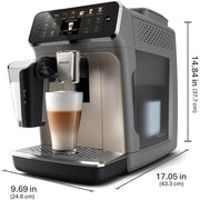 Cafetera espresso premium, 12 cafés fríos/calientes, sistema LatteGo, molinillo cerámico, cromo negro