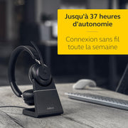 Jabra Evolve2 65 Auriculares PC Inalámbricos con Base de Carga - Auriculares Certificados para Microsoft Teams con Batería de Larga Duración - Adaptador Bluetooth USB-C - Negro
