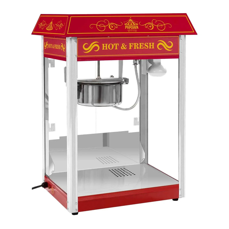Royal Catering Máquina de palomitas de alto rendimiento 1500 vatios 5 kg por hora diseño retro vintage rojo para uso comercial