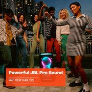 JBL Partybox Stage 120 en negro: altavoz Bluetooth portátil con sonido JBL Pro, espectáculo de luces, refuerzo de sonido con IA y asa telescópica: 12 h de autonomía