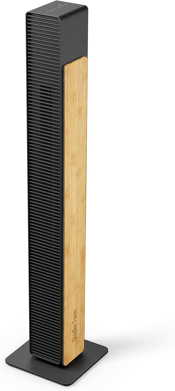 Ventilador silencioso Stadler Form Nick, ventilador de torre con función de oscilación, 10 niveles de velocidad, temporizador, con mando a distancia, para dormitorio, oficina, sala de estar,  con bambú natural, negro