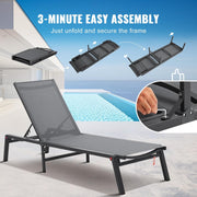 VEVOR Tumbona plegable, 182x60x88cm Sillas de playa de aluminio con 5 posiciones ajustables, tumbona de playa, sillas de descanso, tumbona de jardín, tumbona de relax, tumbona para terraza, playa, piscina, gris oscuro, 2 unidades