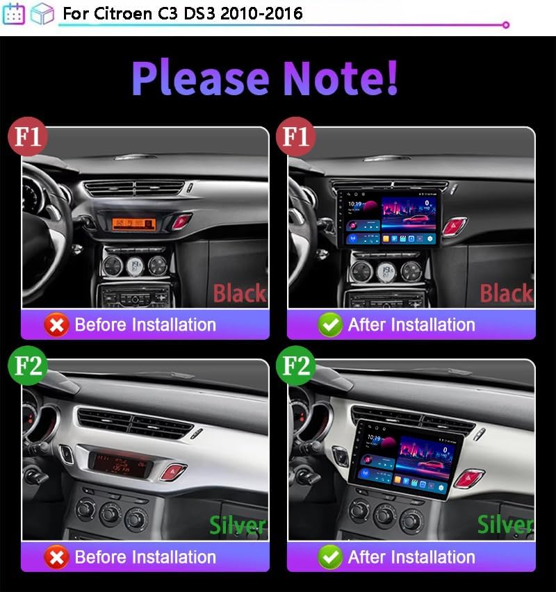 Android 15 Autorradio Pantalla Táctil de Navegación 9 Radio GPS para Citroen C3 DS3 2010-2016, Bluetooth USB Cámara de Coche Plug and Play Compatible con Control del Volante, 4 Núcleos WiFi 2G+32G