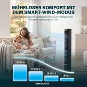 Ventilador de pie Princess – Diseño elegante – 50 W – Potente, silencioso, bajo consumo – Altura: 101,5 cm – Oscilante – 4 modos – 12 niveles de velocidad – 352390
