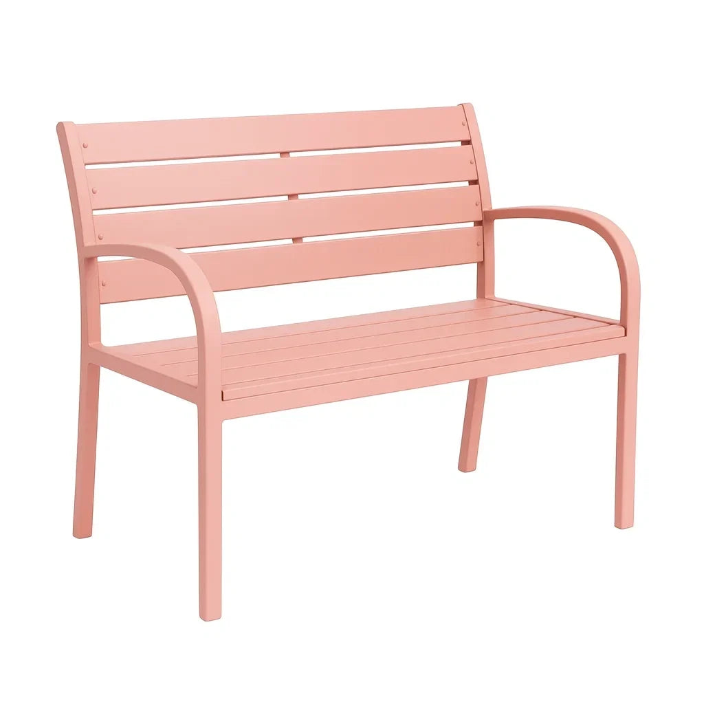 Banco de metal rosa 112x59x79 cm