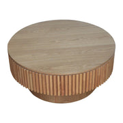 Mesa de centro redonda moderna de madera maciza chapada con almacenamiento