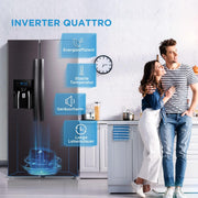 Midea KS-DDX 6.32 WT Frigorífico americano / 178,8 cm de altura / 254 kWh/año / No Frost / Compresor Dual Inverter / con dispensador de agua/hielo 3 en 1 y depósito de agua, Dark Inox