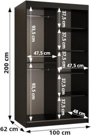 Kryspol - Armario de puertas correderas - Armario con espejo - Armario de 100 cm de ancho x 200 cm (alto) x 62 cm (fondo), 2 puertas, tablero de muebles laminado, armario de puertas correderas Rubino Y2 100, color cachemira