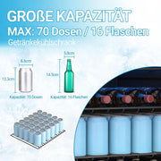 Refrigerador de bebidas, mininevera de 70 latas/50 l con puerta transparente para refrescos, cerveza o vino, frigorífico pequeño independiente con estante ajustable y pantalla digital (negro)