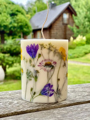 Vela de cera de soja con flor prensada, decoración floral, 9 cm de altura