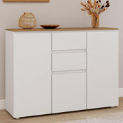 IDMarket - Aparador 100 cm Toby 3 puertas 2 cajones blanco y tablero madera