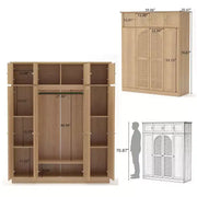 Armario ropero de gran capacidad de 8 puertas con barra para colgar, estantes ajustables y puertas decorativas de ratán, 70.87" de alto
