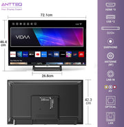 Smart TV Antteq Vita de 32 pulgadas (80 cm) - Televisor conectado con control por voz, triple sintonizador (DVB-S2/T2/C), WiFi, Bluetooth, HDMI, Netflix, DAZN, función de compartir pantalla, tienda de aplicaciones 2025