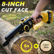8 Zoll Mini Kettensäge & Akku Elektro Astschere, 4-in-1 Gartenwerkzeug Mit Bürstenlosem Motor, Teleskopstange Bis 4.2m, 2×4.0Ah Akkus, Astsäge Hochentaster Akku, FüR Baumzweige, Holzschneiden (yel)