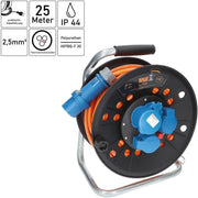 Enrollador de cable de camping CEE EXTREME SIGNAL H07BQ-F 3G 2,5mm² 25 m con acoplamiento angular, cable adaptador de 1,5 m para autocaravana