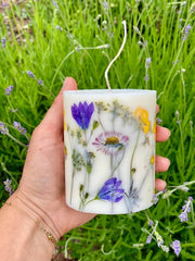 Vela de cera de soja con flor prensada, decoración floral, 9 cm de altura