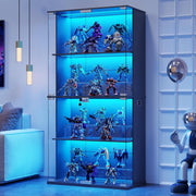 Vitrina Lvifur con iluminación LED y puertas de cristal para coleccionables, vino, 35×70×168 cm, vitrina de cristal de 4 niveles, mueble vitrina con sensores inteligentes para sala de estar y dormitorio, negro