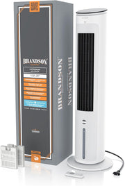 Brandson - Ventilador de torre con refrigeración por agua - Galardonado 2025 - Enfriador evaporativo - Enfriador de aire - Ventilador - Aire acondicionado portátil sin tubo de escape - 5 en 1 - silencioso - depósito de agua de 4,6 L - blanco
