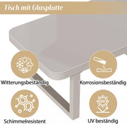 Conjunto de muebles de jardín para 7 personas, set de muebles de exterior para terraza y balcón con sofá de jardín y mesa de centro, grupo de asientos para salón de jardín con cojines, hierro galvanizado, beige