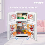 COMFEE' RCT87WH2(E) Frigorífico Congelador Bajo Encimera, Mini Frigorífico con Congelador 87L con Iluminación, Estantes Extraíbles, Termostatos Ajustables, Puertas Reversibles, Blanco [Clase Energética E]