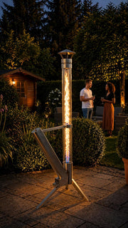 Tubo de fuego clásico para exteriores Eden, columna de fuego y antorcha de pellets de acero inoxidable, elegante calefactor de terraza y chimenea de jardín, fuego de terraza con estilo, duradero y resistente a la intemperie, alternativa para tu terraza