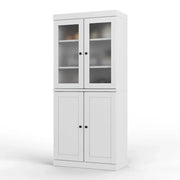 Alacena de madera maciza 100% con puertas de vidrio esmerilado, puertas sólidas, 2 cajones y estantes ajustables